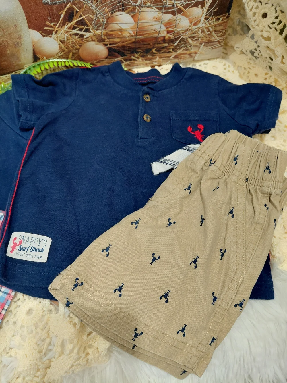 Little Mate Navy & Khaki  Matching Set — Polo with Plaid and Khaki Shorts #0928